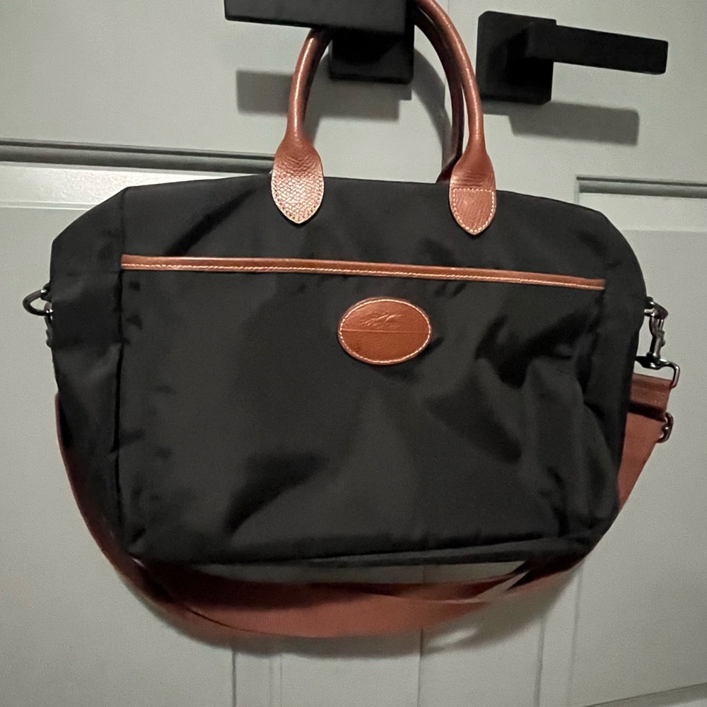 Longchamp Black/Brown Nylon and Leather Le Pliage Travel Bag